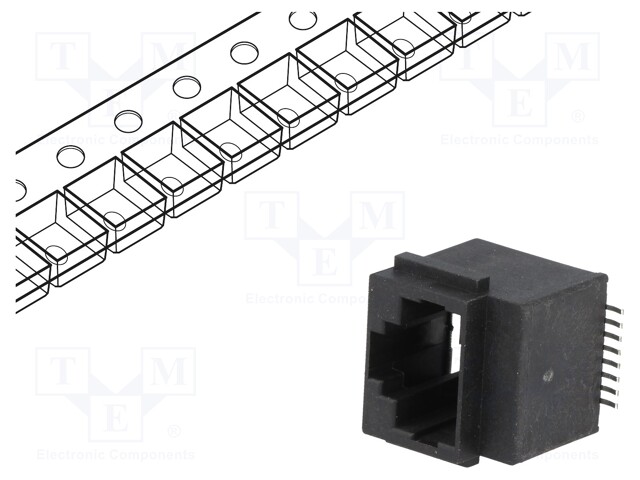 Socket; RJ45; PIN: 8; Cat: 5; Layout: 8p8c; SMT; vertical