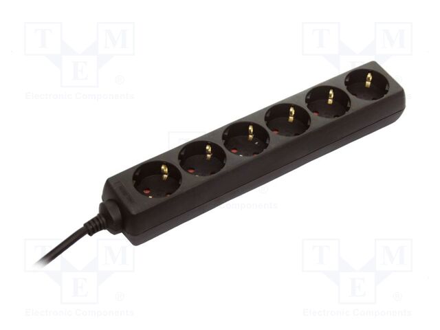 Extension lead; 3G1.5mm2; with protection; Sockets: 6; PVC; black