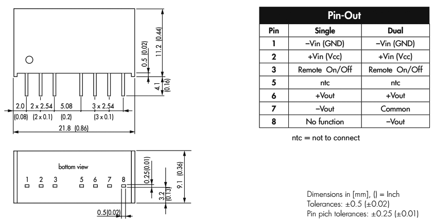 Converter: DC/DC; 6W; Uin: 36÷75V; Uout: 12VDC; Uout2: -12VDC; SIP8