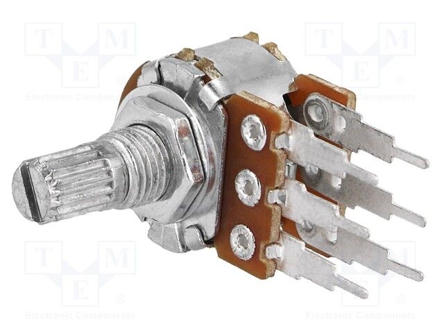 Potentiometer: shaft; single turn; 100kΩ; 63mW; ±20%; THT; 6mm
