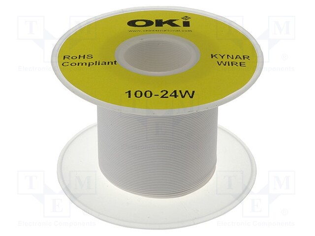 Wire; solid; OFC; 24AWG; white; kynar 460 (PVDF); 300V; 100m