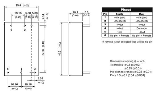 Converter: DC/DC; 15W; Uin: 9÷18V; 15VDC; Iout: 1000mA; 1,6"x1"; 24g