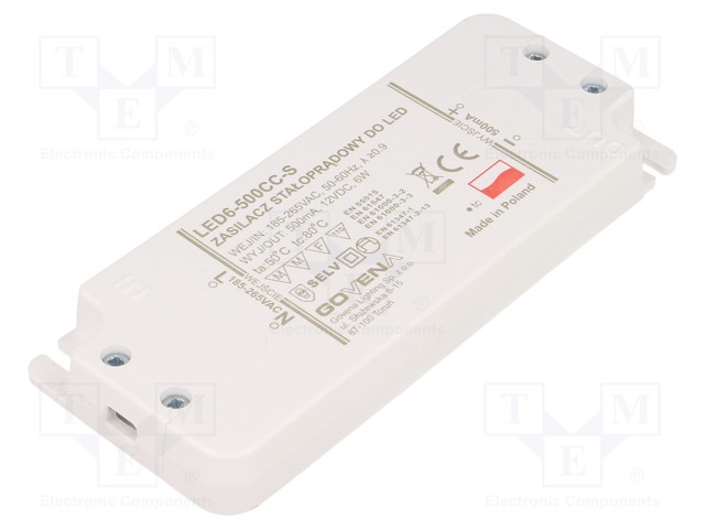 Power supply: switched-mode; LED; 6W; 3.6÷12VDC; 500mA; 185÷265VAC