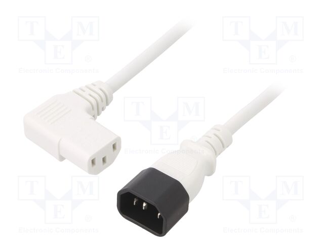 Cable; 3x1mm2; IEC C13 female 90°,IEC C14 male; PVC; 5m; white