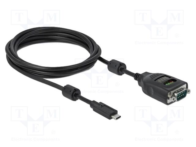 USB to RS232 converter; D-Sub 9pin plug,USB C plug; 2m; black