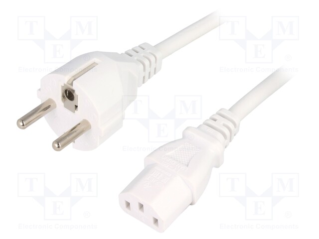 Cable; CEE 7/7 (E/F) plug,IEC C13 female; 5m; white; PVC; 3x1mm2