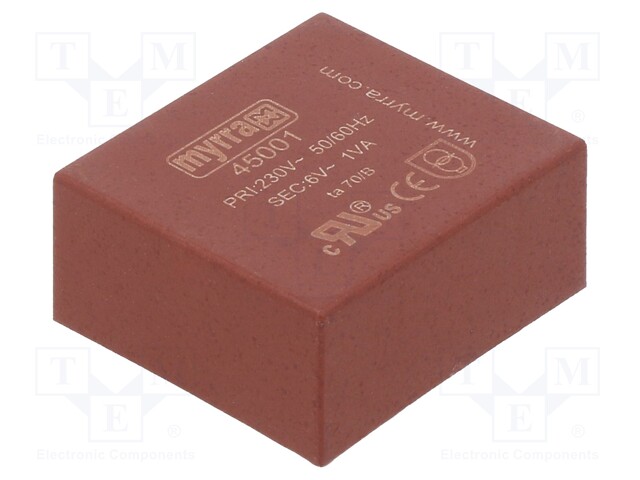 Transformer: encapsulated; 1VA; 230VAC; 6V; 167mA; Mounting: PCB