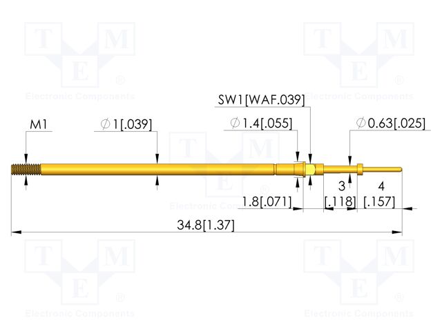 Test needle; Spring compression: 2.4mm; 3mm; 3A; CuBe; gold-plated