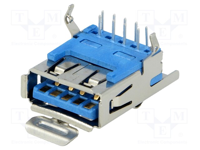 Socket; USB A; THT; angled 90°; USB 3.0; gold-plated; with latch