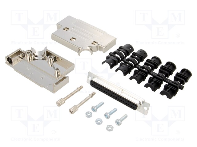 D-Sub; PIN: 37; plug; female; shielded; soldering; for cable; black