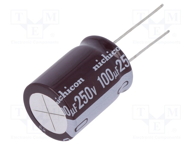 Capacitor: electrolytic; THT; 100uF; 250VDC; Ø18x25mm; Pitch: 7.5mm