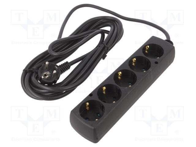 Extension lead; Schuko; Sockets: 5; PVC; black; 3x1,5mm2; Len: 5m