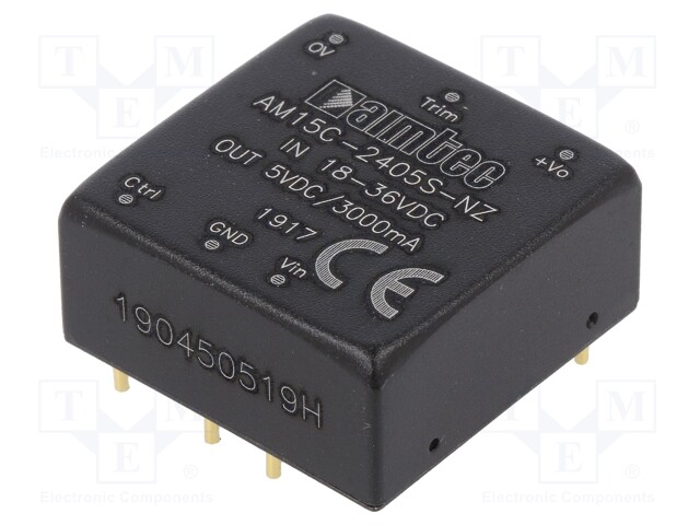 Converter: DC/DC; 15W; Uin: 18÷36V; 5VDC; Iout: 3A; 1"x1"; 15g