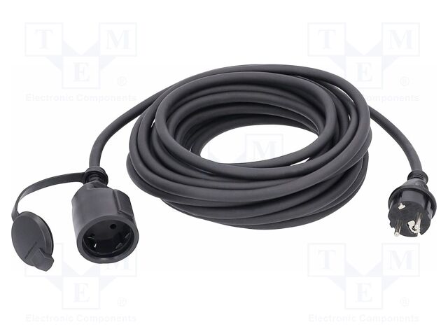 Extension lead; 3G1.5mm2; with flap; Sockets: 1; rubber; black; 50m