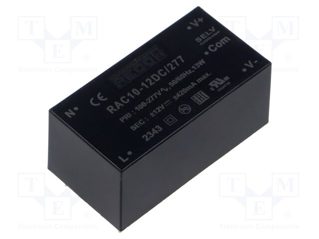 Converter: AC/DC; 10W; Uout: 12VDC; Iout: 420mA; 79%; Mounting: PCB