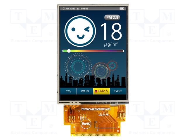 Display: TFT; 2.8"; 240x320; Illumin: LED; Dim: 50x69.2x3.6mm