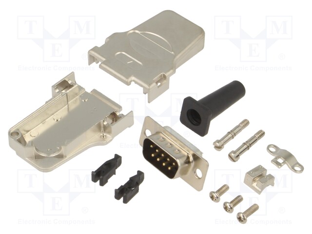 D-Sub; PIN: 9; plug; male; shielded; soldering; for cable; black