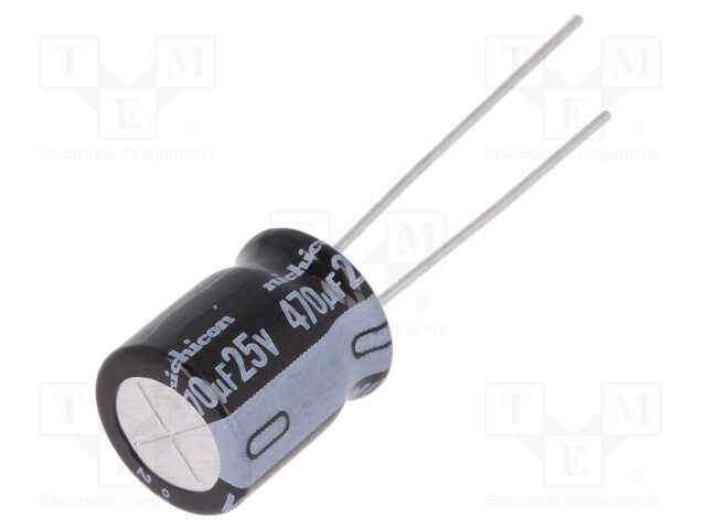 Capacitor: electrolytic; THT; 470uF; 25VDC; Ø10x12.5mm; Pitch: 5mm