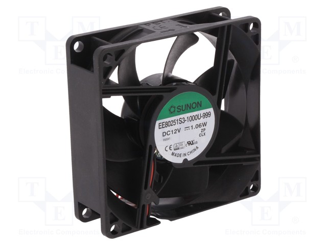 Fan: DC; axial; 12VDC; 80x80x25mm; 55.77m3/h; 28dBA; slide bearing