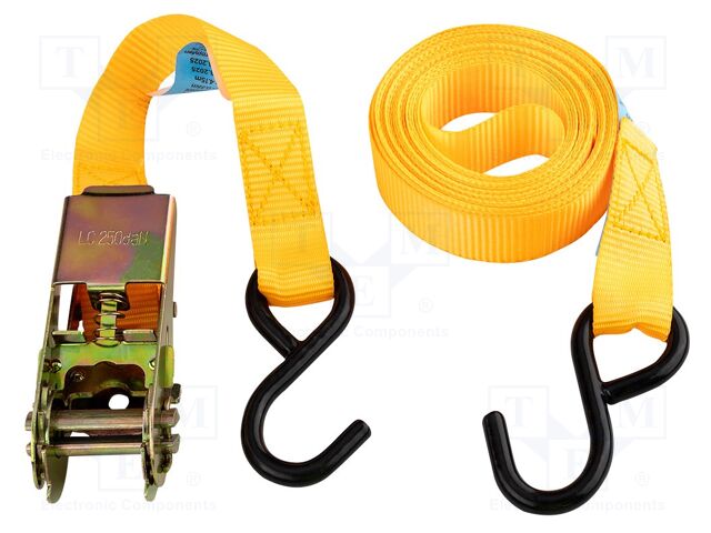 Fastening belt; L: 3m; Width: 25mm; yellow; with ratchet; 500kg
