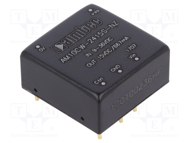 Converter: DC/DC; 10W; Uin: 9÷36V; 15VDC; Iout: 0.66A; 1"x1"; 15g