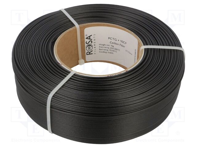 Filament: PET-G + CF; 1.75mm; black; 240÷270°C; 1kg; ROSA-4172