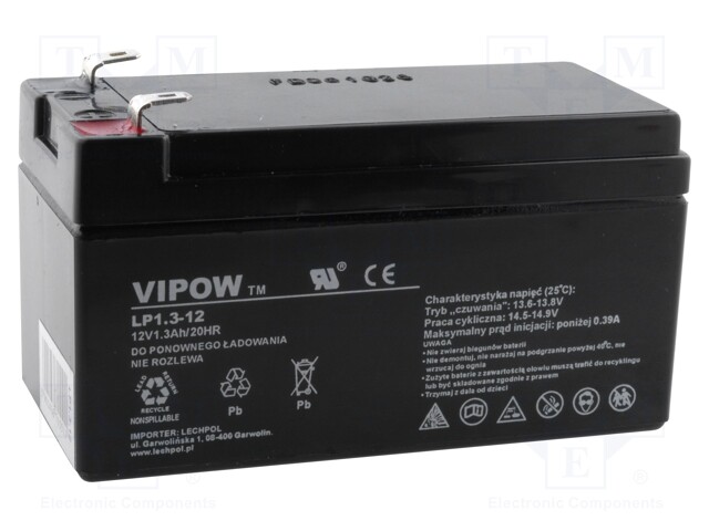 Re-battery: acid-lead; 12V; 1.3Ah; AGM; maintenance-free