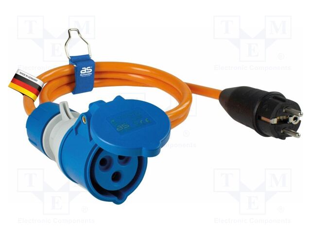 Extension lead; 3G2.5mm2; Sockets: 1; PUR; orange; 1.5m; 16A