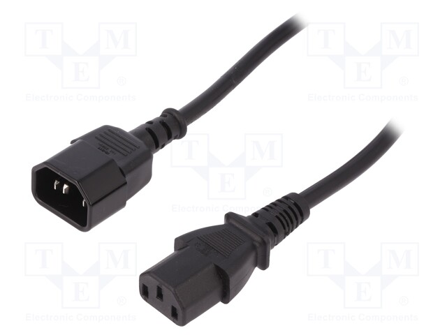 Cable; IEC C13 female,IEC C14 male; 5m; black; 10A; 250V