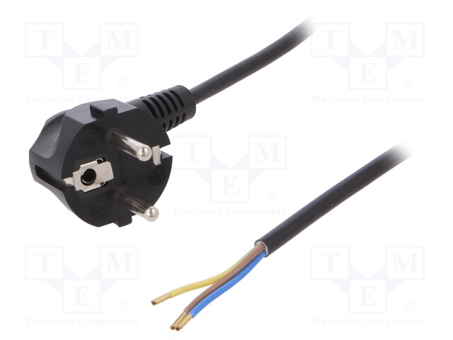 Cable; SCHUKO plug,CEE 7/7 (E/F) plug angled,wires; 2m; black