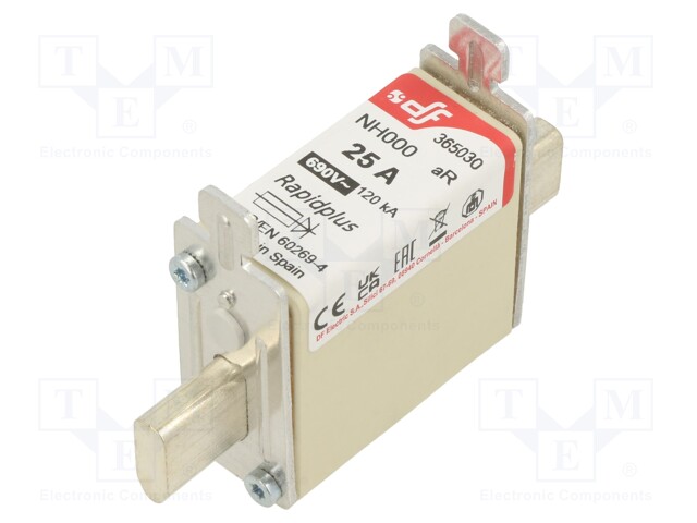 Fuse: fuse; aR; 25A; 690VAC; 440VDC; silver; NH000
