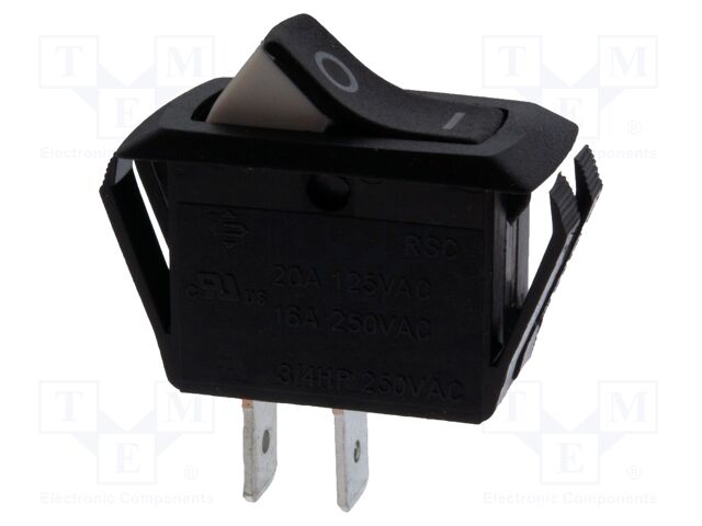 ROCKER; SPST-NO; Pos: 2; OFF-ON; 16A/250VAC; black-white; none; RSC