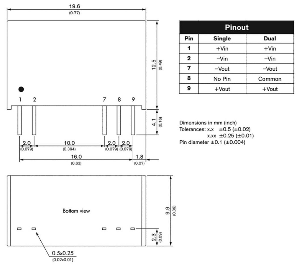 Converter: DC/DC; 2W; Uin: 4.5÷7V; Uout: 5VDC; Uout2: -5VDC; SIP9