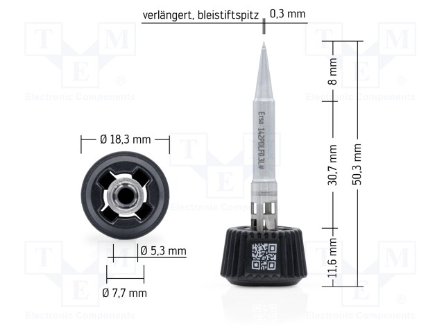 Tip; pin; 0.3mm; longlife; for soldering station; ERSA-0ICT1000A