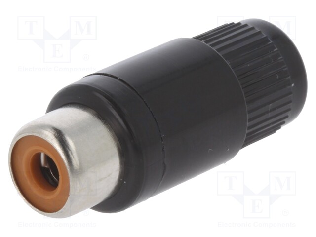 Plug; RCA; female; straight; soldering; black; nickel plated