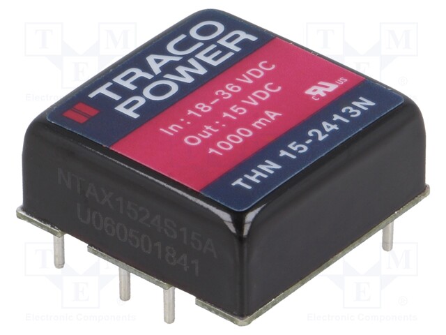 Converter: DC/DC; 15W; Uin: 18÷36V; 15VDC; Iout: 1A; 1"x1"; 16.6g