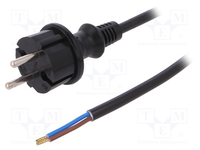 Cable; CEE 7/17 (C) plug,wires; 4m; black; PVC; 2x1,5mm2; 16A; 250V