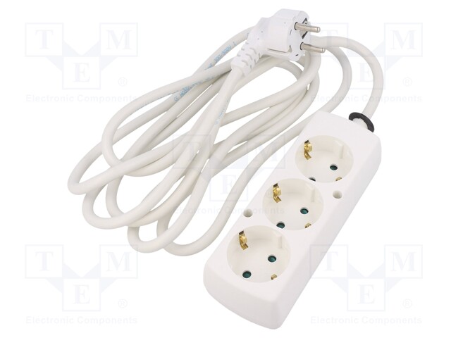 Extension lead; Schuko; Sockets: 3; white; 3x1,5mm2; 3m; 16A
