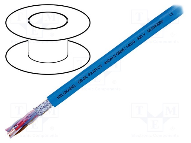 Wire; OB-BL-PAAR-CY; 2x2x0,5mm2; tinned copper braid; PVC; blue