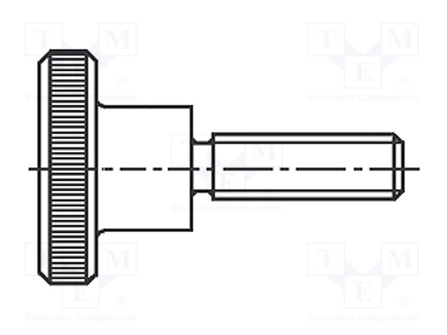 Screw; M5x30; DIN: 464; Head: knurled,cheese head; none; steel; zinc