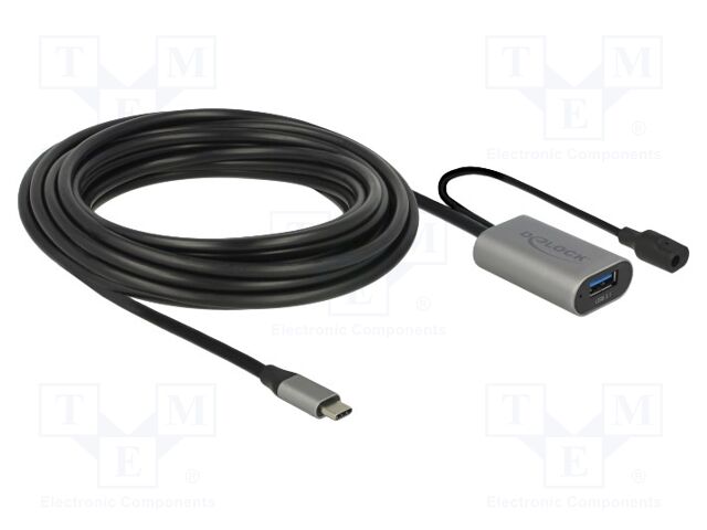 Cable; DC socket,USB A socket,USB C plug; 5m; black; 5Gbps