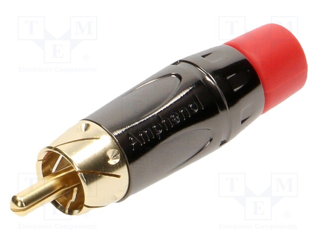 Plug; RCA; male; short; straight; soldering; black; gold-plated