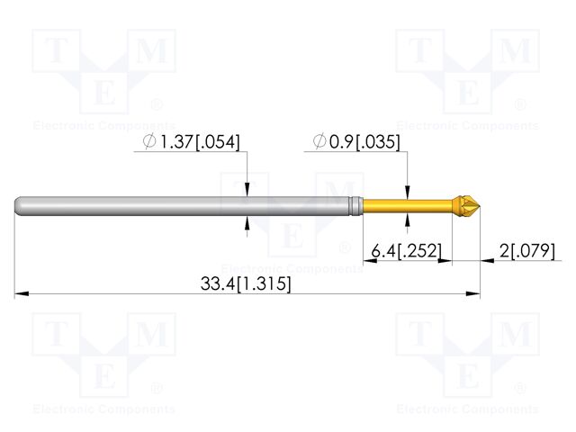 Test needle; Spring compression: 4.3mm; 6.35mm; 16A; CuBe; Ø: 1.5mm