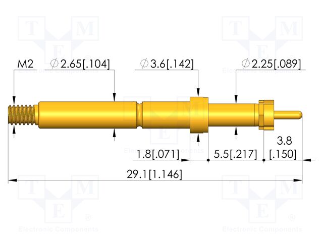 Test needle; Spring compression: 4mm; 5mm; 5A; CuBe; gold-plated