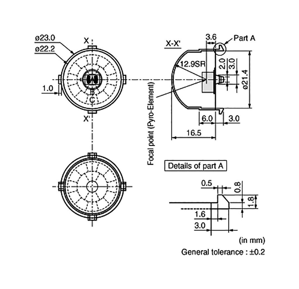 Fresnel lens; -25÷60°C; natural white; Detection: 110°x120°
