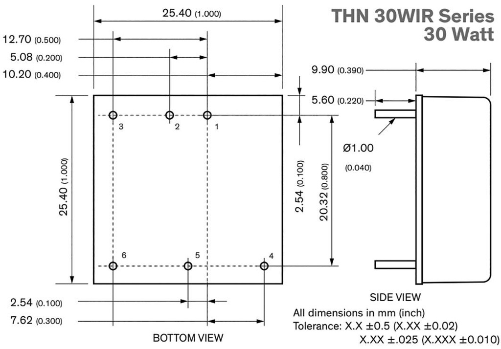 Converter: DC/DC; 30W; Uin: 9÷36V; Uout: 24VDC; Uout2: -24VDC; 1"x1"
