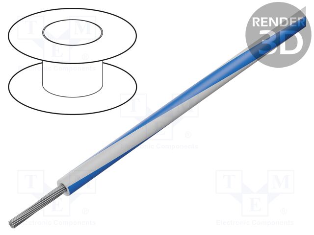 Wire; stranded; Cu; 18AWG; PVC; white-blue; 1kV; 305m; 1000ft