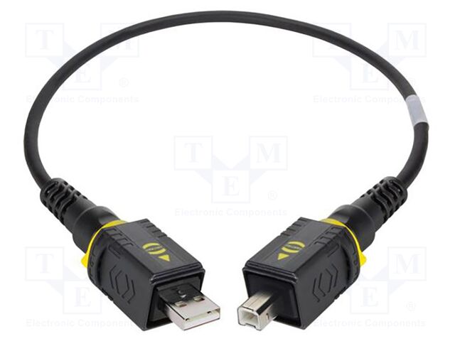 Cable; USB 2.0; USB A plug,USB B plug; 0.5m; black; hermetic x2