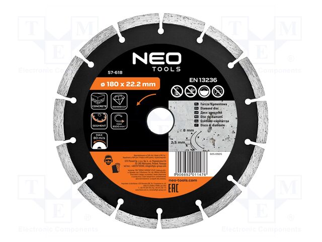 Cutting diamond wheel; Ø: 180mm; segmented; Holder: assembly hole