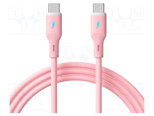 Cable; USB 2.0; USB C plug,both sides; nickel plated; 1m; pink; Cu